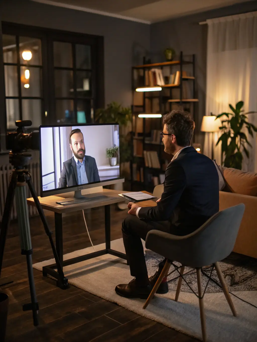 A hiring manager conducting a professional interview with a highly qualified healthcare candidate, representing Lumina MedStaff's permanent placement services.